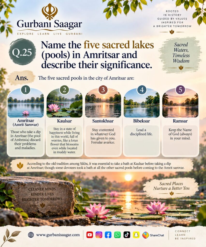 Q. 25. Name the five sacred lakes (pools) in Amritsar and describe their significance. img 20260911 wa0009