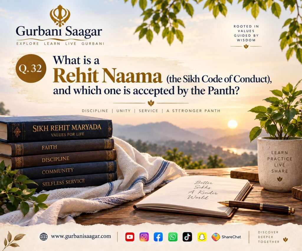 Q. 32. What is a "Rehit Naama" (the Sikh Code of Conduct), and which one is accepted by the Panth? img 20260911 wa0016
