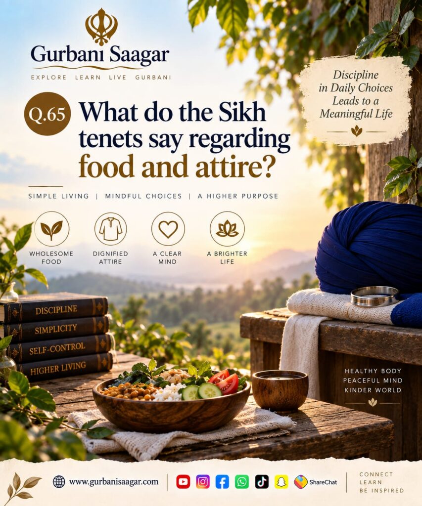 Q.65. What do the Sikh tenets say regarding food (what to eat) and attire (what to wear)? img 20260912 wa0014