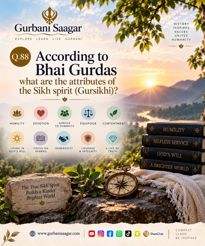Q. 88. According to Bhai Gurdas what are the attributes of the Sikh spirit (Gursikhi)? img 20260913 wa0018