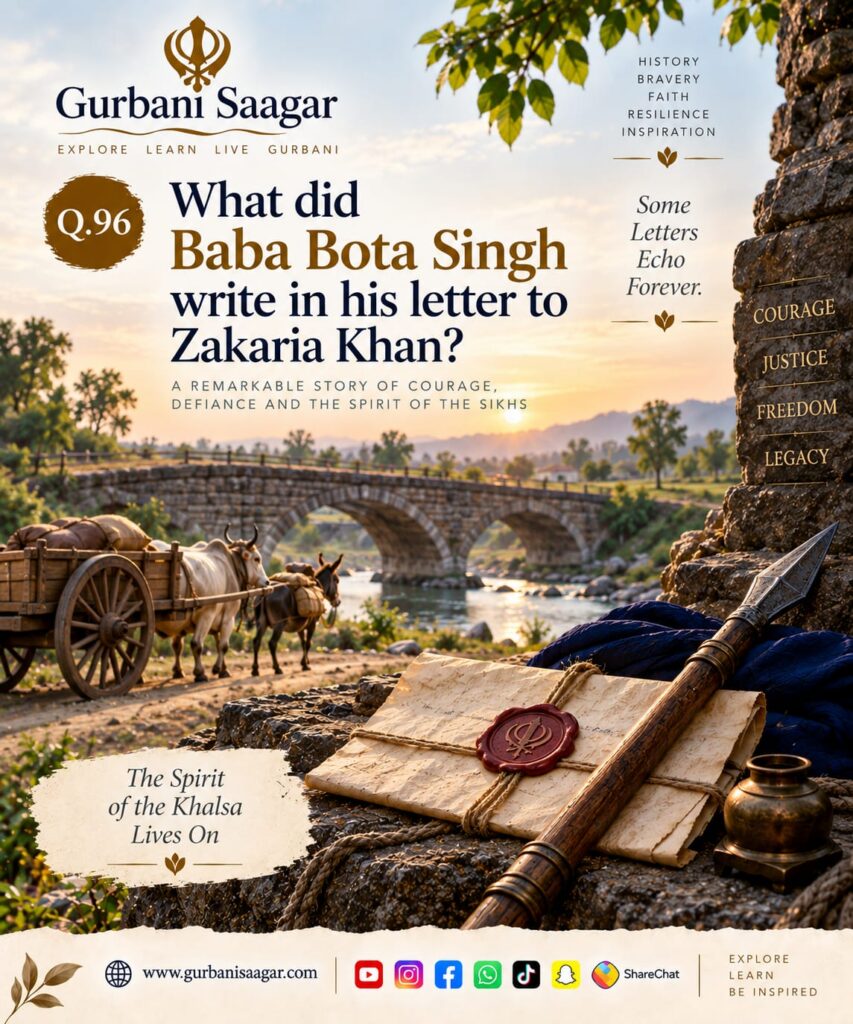 Q. 96. Describe what Baba Bota Singh wrote in his letter to Zakaria Khan, the then ruler of the country. img 20260913 wa0026