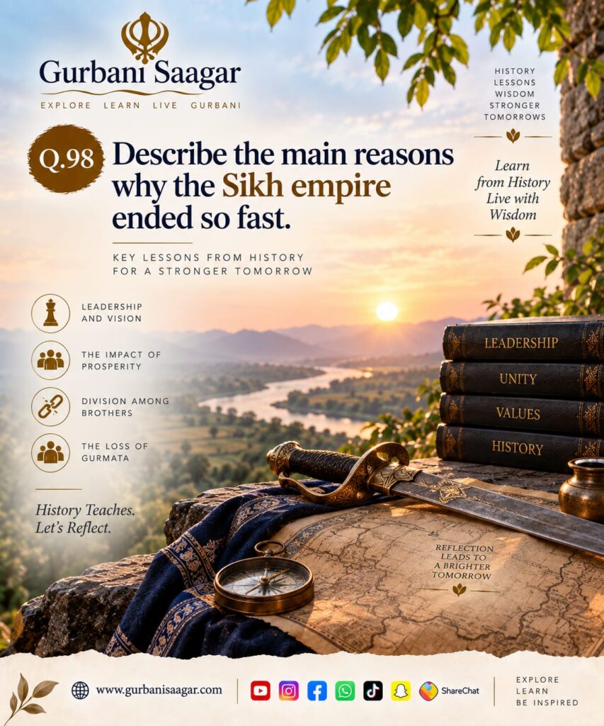 Q. 98. Describe the main reasons why the Sikh empire ended so fast. img 20260913 wa0028