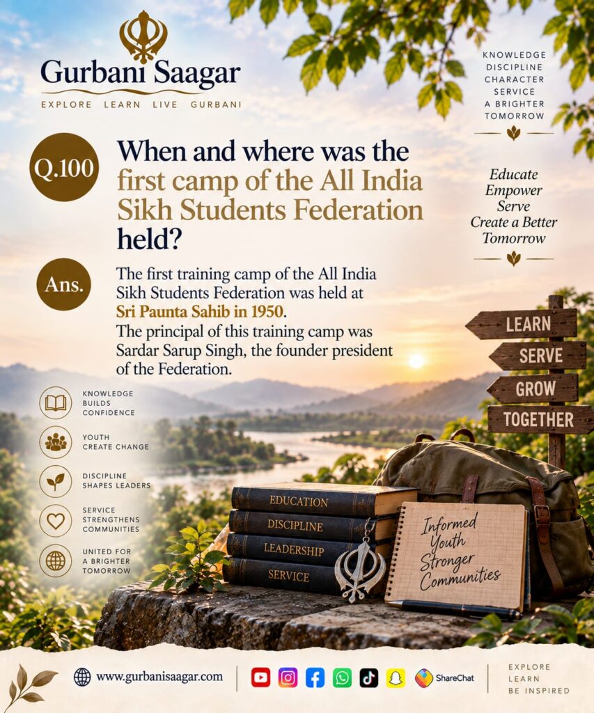 Q.100. When and where was the first camp of the All India Sikh Students Federation held? img 20260913 wa0030